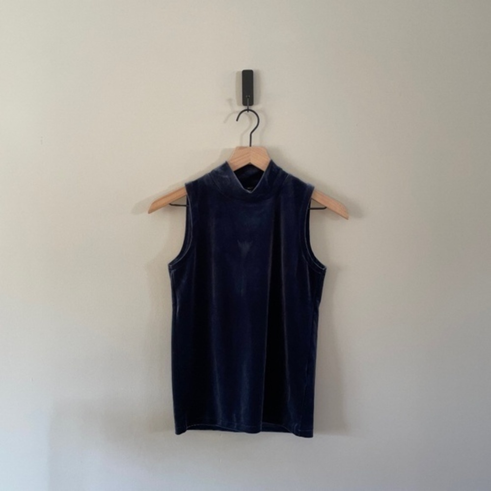 J. Crew Blue Velvet Mockneck Sleeveless Top